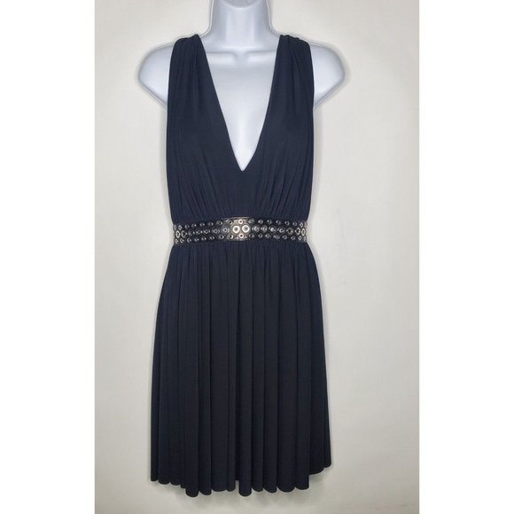 Alexander Wang Dresses & Skirts - Alexander Wang Womens Black Lamb Leather Grommet Twist Back Dress Size 4 Deep V